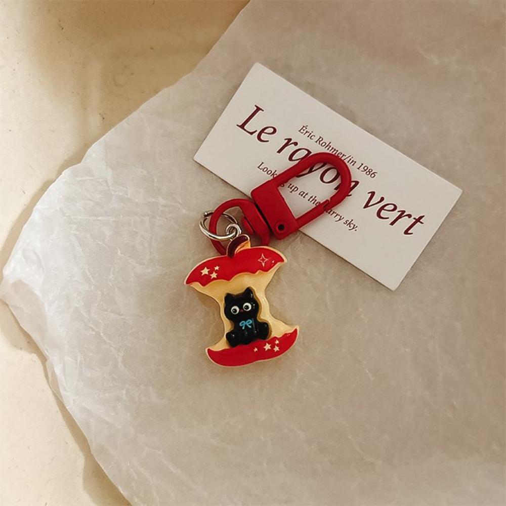 Cute Christmas Resin Keychain Bag Pendant Cartoon Apple Cat Backpack Charms Keyring Bag Accessories Holiday Party Key Chain Gift