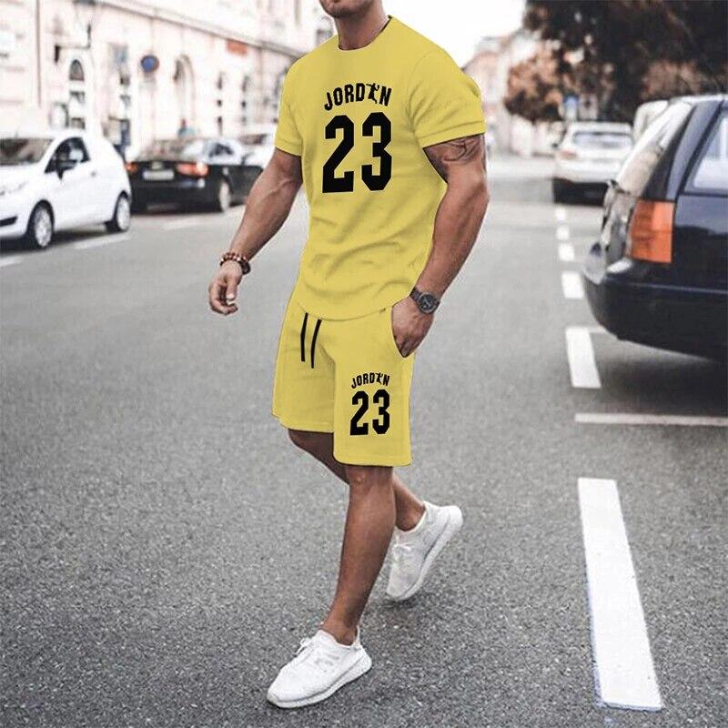 

Yellow Men s Summer Mesh Hip-Hop Basketball T-Shirt 23 Printed Men Suits Leisure Sportswear Streetwear Shorts + Tops 2-Piece Set