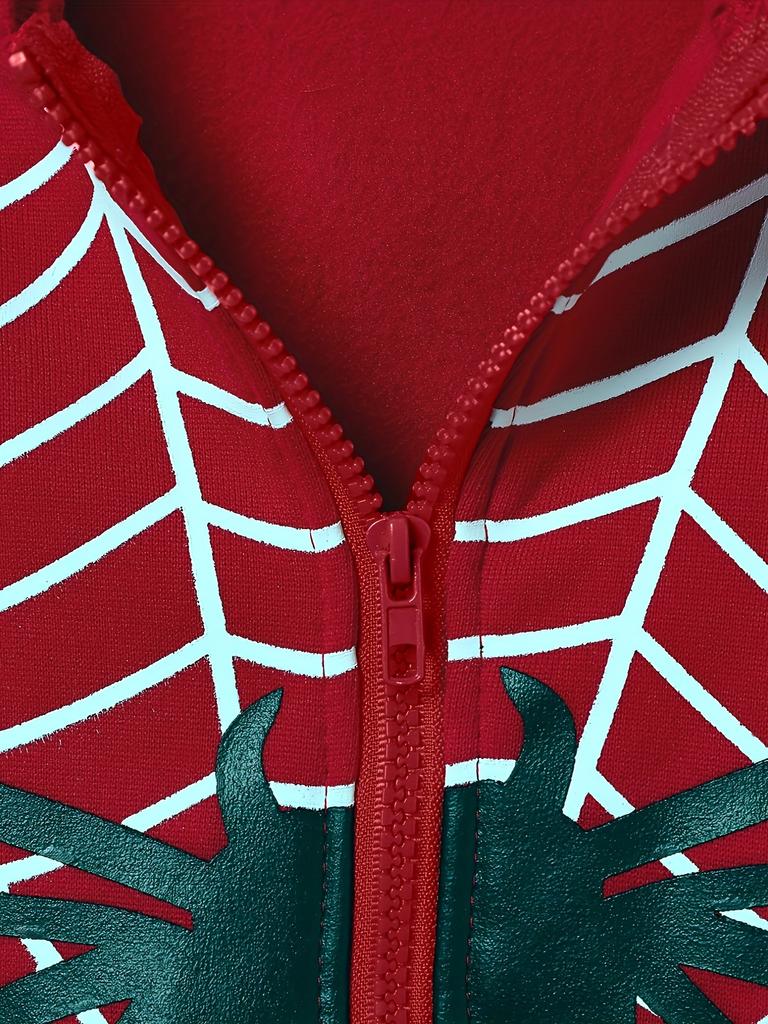 Y2K Fleece Hoodie für Damen – Spinnennetz-Print Lockerer Reißverschluss Kapuzen-Cardigan, Grunge Streetwear Oversized Sweatshirt weniger