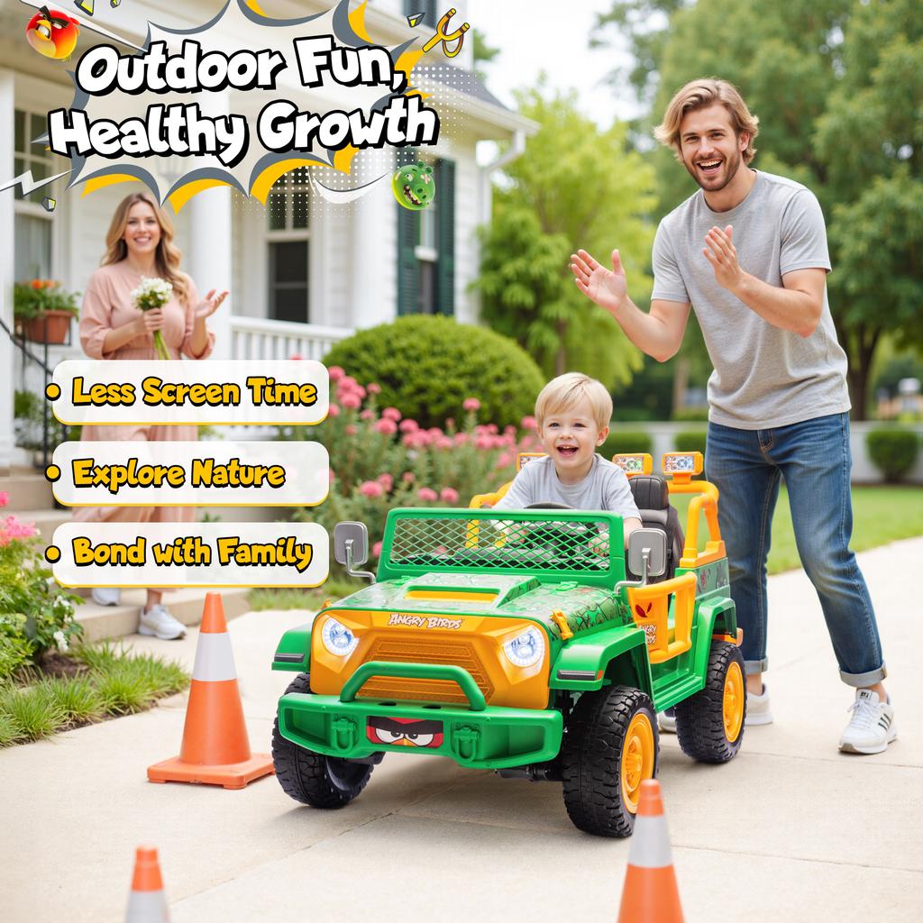 Funappy Birthday on Wheels Kids Electric Ride-On Car – 4WD Off-Road, Dual Seats, Remote Control, Bluetooth, for Ages 3-8