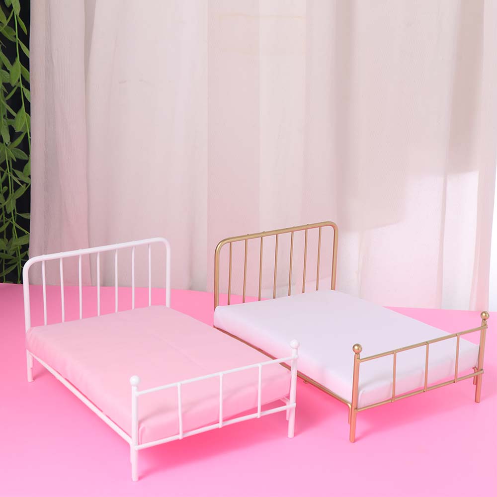 Iron Frame Doll Bed Furniture 1:12 Scale Mini Bed Model Dollhouse Bed  Dollhouse Accessories