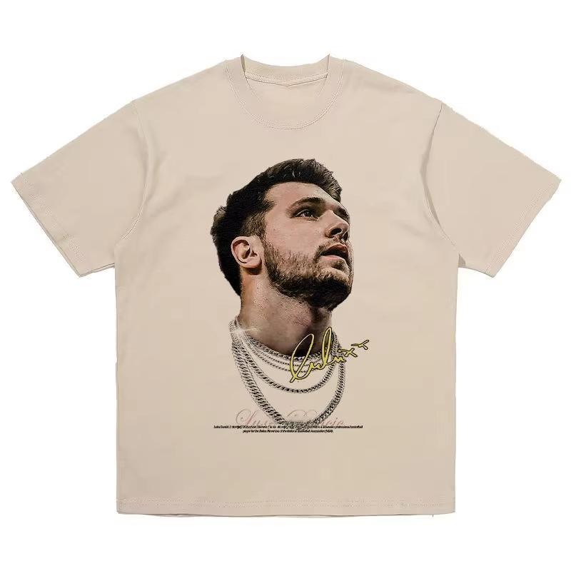 2025 Summer Lakers Star Doncic Printed American Retro T-shirt Men's Street Sports Pure Cotton Short-sleeved Ins Top O Neck Tee