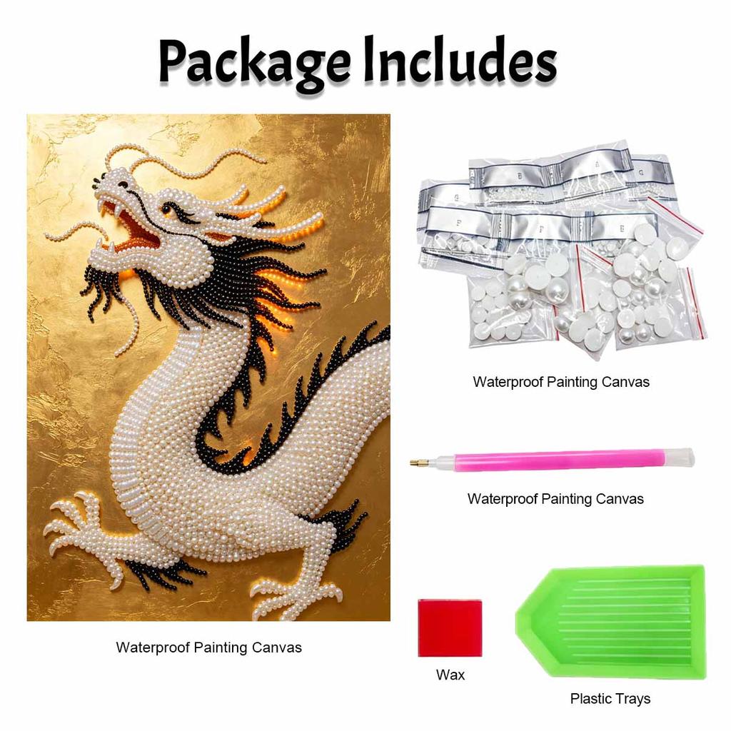 DIY Pearl Gem Golden Chinese Dragon Shining Bead Craft Art Home Wall Ornament Simple Unframed Room Decoration Art Modern Exquisite Wall Decor