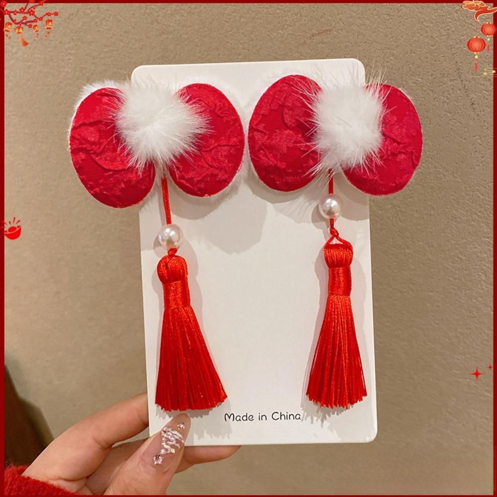 2pcs New Chinese New Year Hair Clips Red Lucky Blessing Headwear Hair Accessories Cute Bow Ribbon Velvet Hairpins for Baby