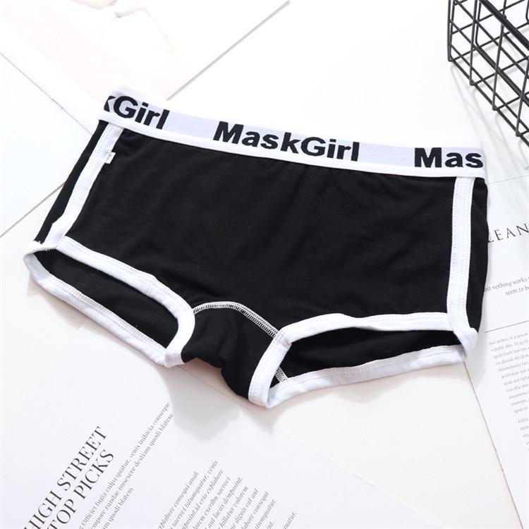 Neutral Women's Cotton Boxer Briefs with Wide Waistband - Letter Print Sports Underwear