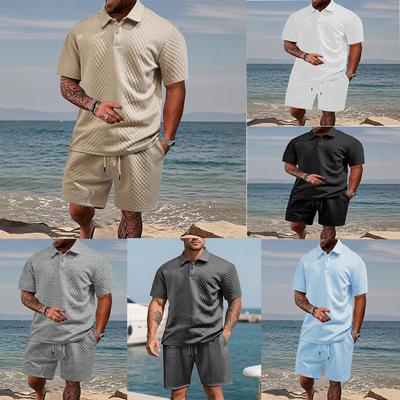 Summer Men's Casual Sportswear Polo Shirt With A Lapel Men's Short-sleeved Shirt And Shorts, Jacquard Texture Suit