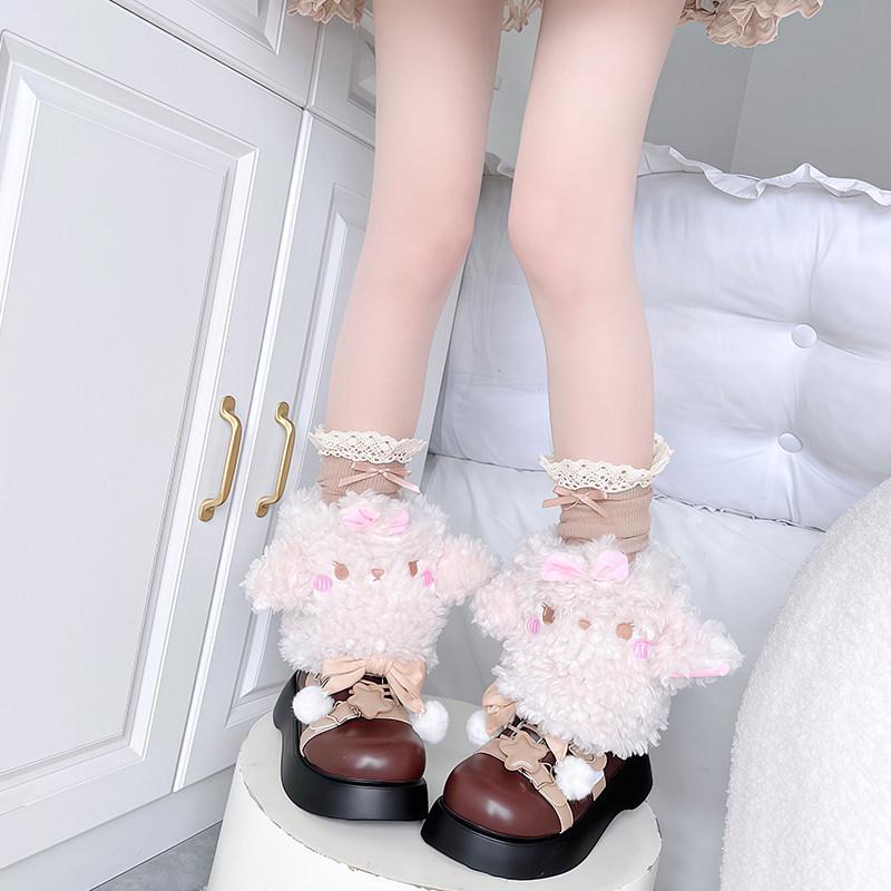 

Lamb Animal Cute Socks Lolita Autumn and Winter Warm Cute Jk Stacked Lace Calf Socks Coffee Color Hairy Leg Cover One Size кремовый