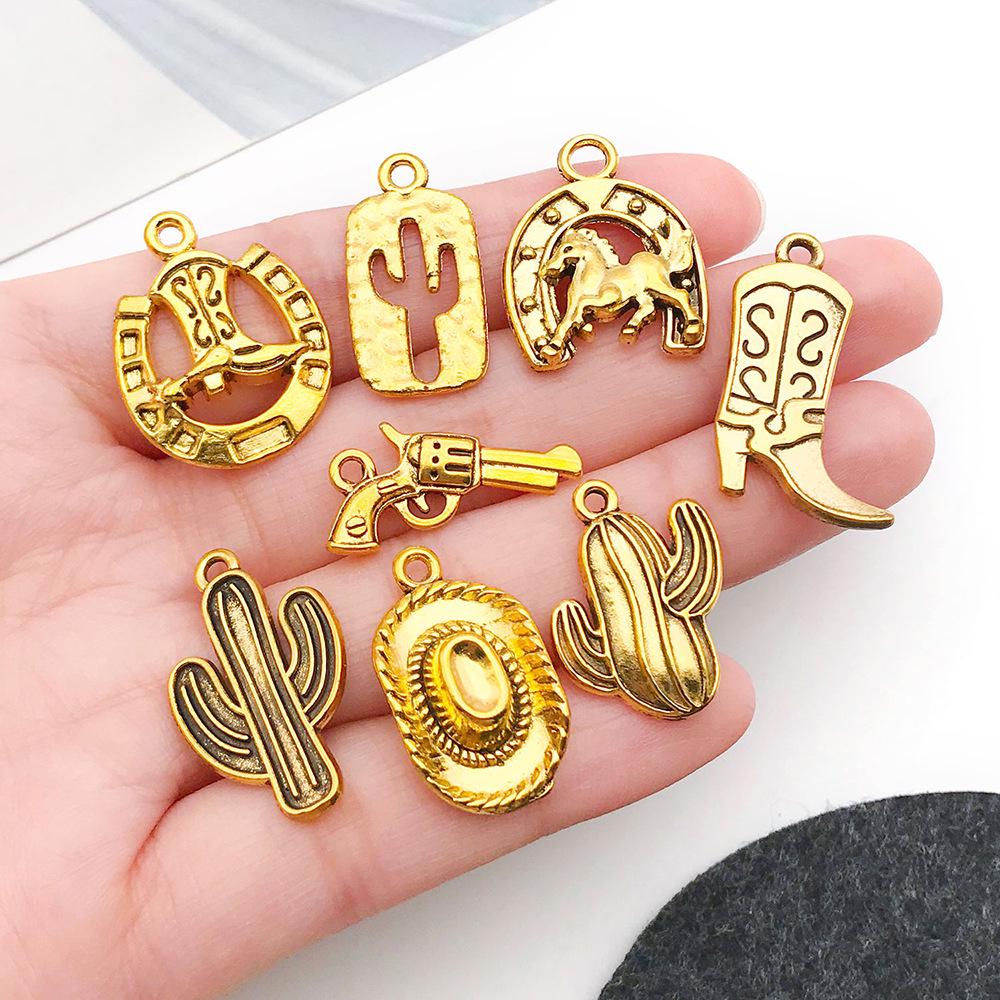 Cross-border Cowboy Western Bracelet: Horseshoe, Hat, Cactus Alloy Pendants for DIY Jewelry.