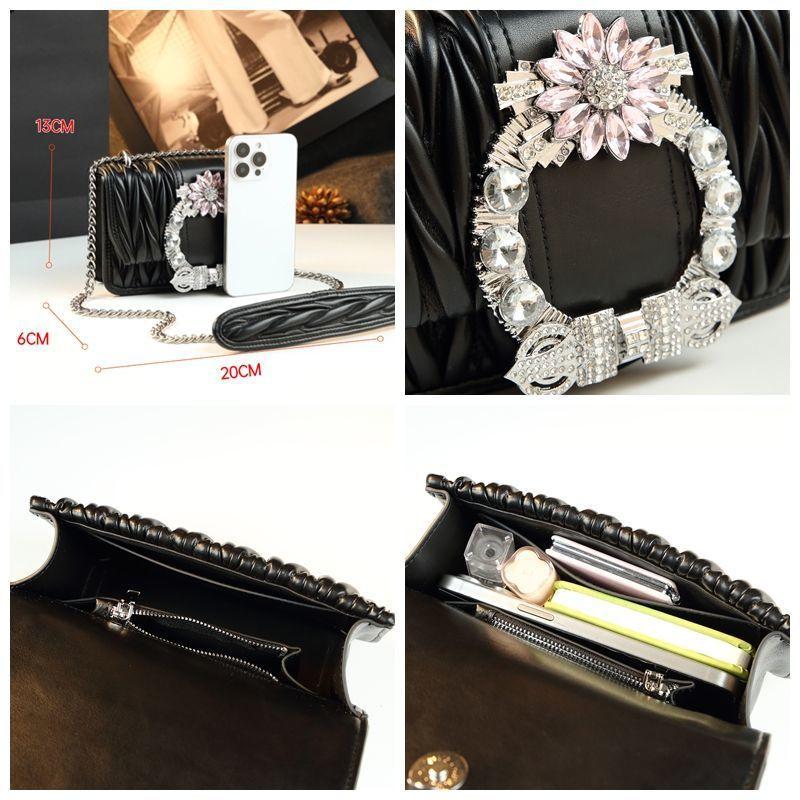 Diamond-Encrusted Rhombus Chain Bag, Genuine Leather, High-Value Light Luxury Handbag, Messenger Women'S Bag, French Tide