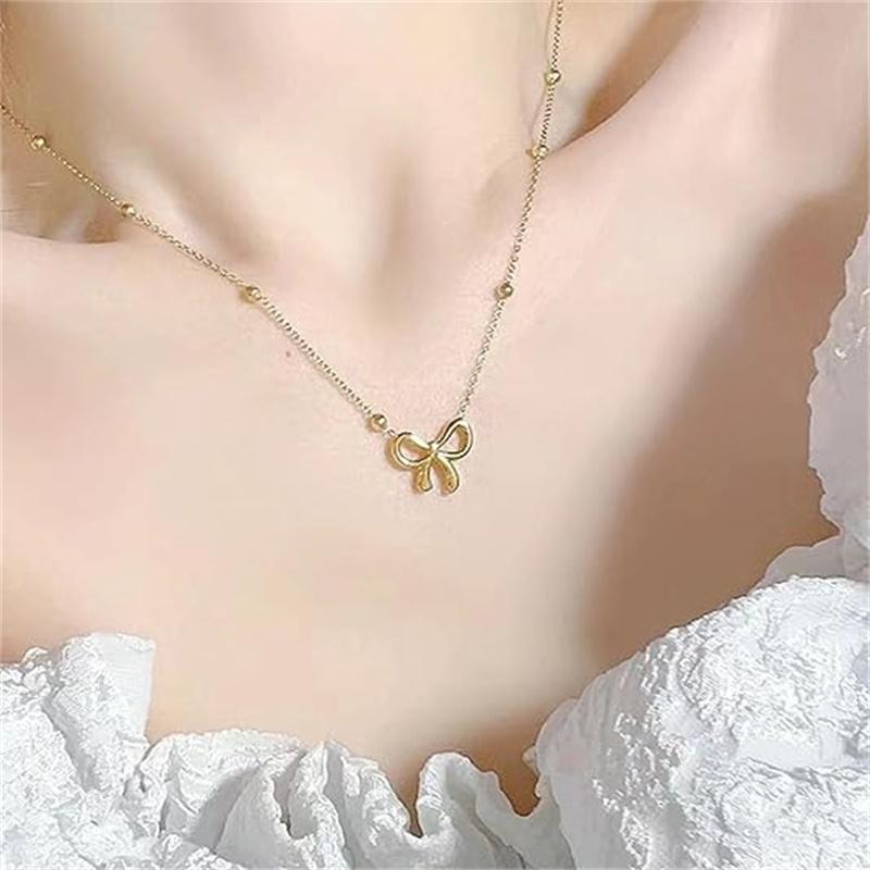 Gold Bow Earrings Necklace Bracelet Trendy Bowknot Ribbon Pearl Choker Necklace Trendy Bow Stuff