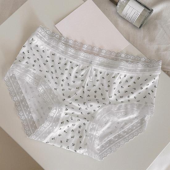 Damunderkläder i bomull med spetskant och blommigt tryck, sömlösa hipster-trosor, mjuka, söta, andningsbara trosor