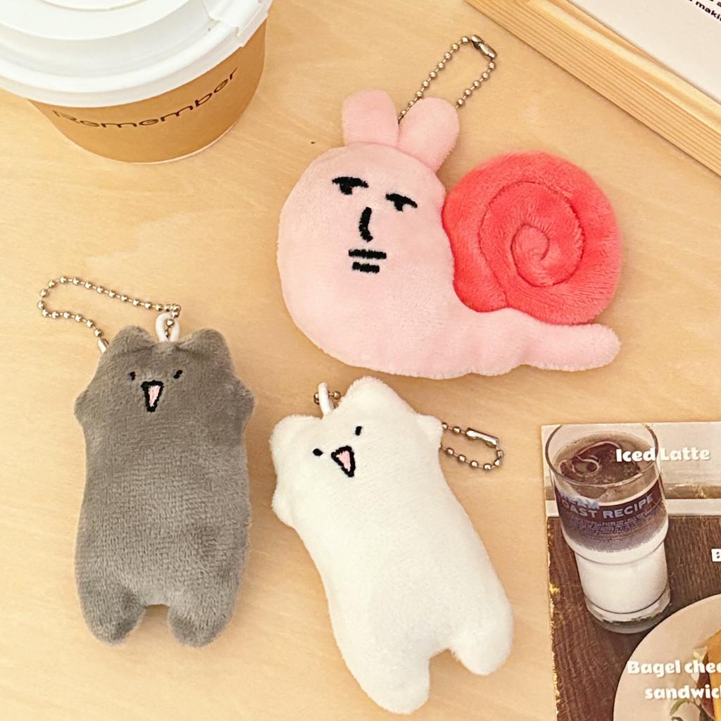 2 Pcs Tricky Cat Pink Rabbit Snail Doll Pendant Creative Plush Doll Keychain Pendant Couple Gift