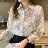 MODIQUE Frühling Sommer Übergröße Damen Locker Elegant Baumwolle Seide Blumenstickerei Tüll Bluse Shirts Lady Fashion Casual V-Ausschnitt Laternenärmel Mäntel