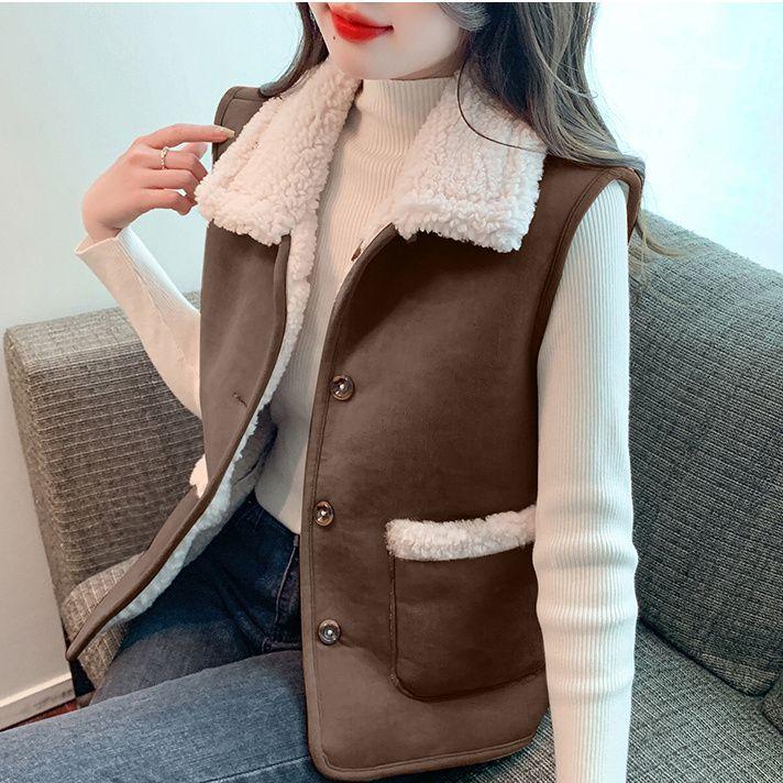 

Універсальний жіночий флісовий жилет з двох сторін для осені та зими XL кавовий