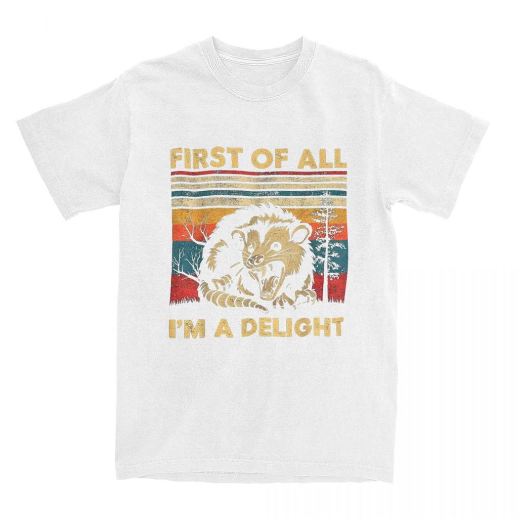 Summer First of All I'm A Delight Sarcastic Angry Opossum T Shirts Apparel Possum Meme Cotton T-shirt Clothes Hipster Tee Shirt
