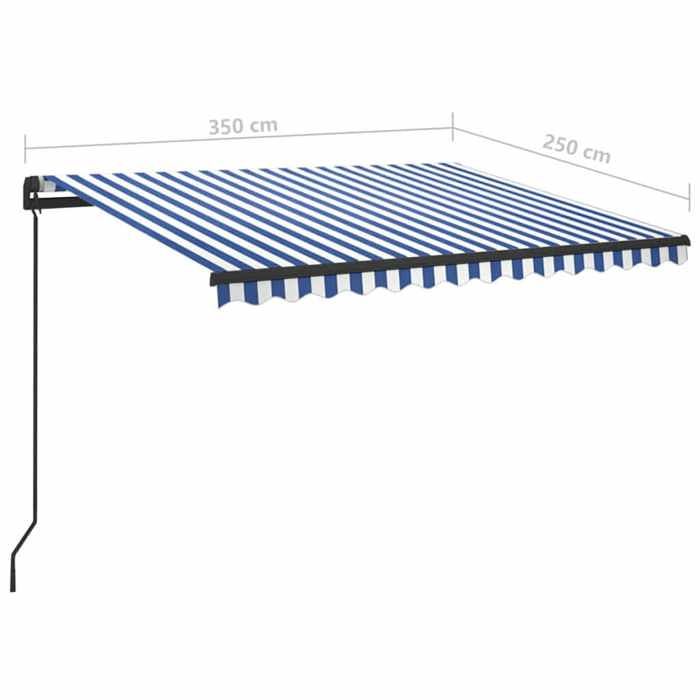 VidaXL Manual Retractable Awning with LED 3.5x2.5 M Blue and White 3070121