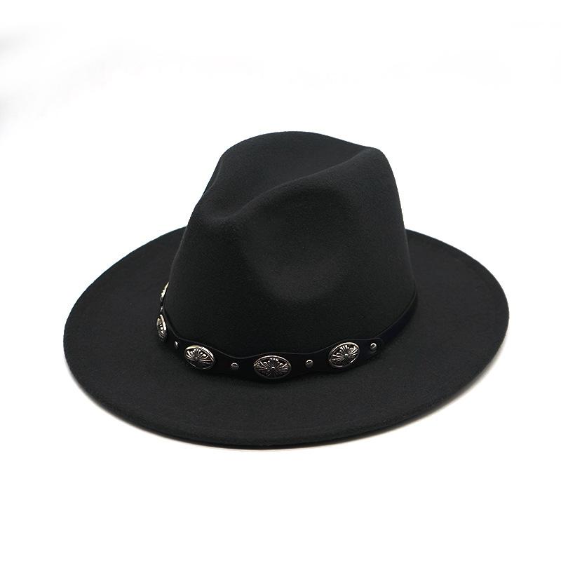 Rivet Flower Belt Soft Felt Hat Solid Color Woolen British Style Gentleman'S Top Hat Sun Protection Shade Jazz Hat