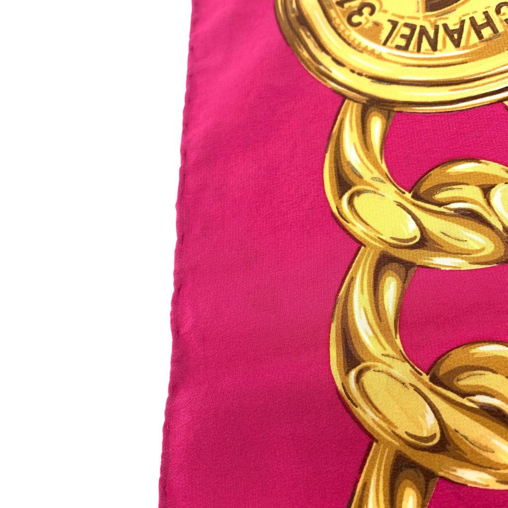 Used Chanel Coco Mark Logo Scarf Silk Pink 80cm Authentic 1195