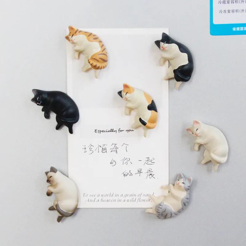 1pc Lazy Cat Refrigerator Magnet Message Photo Wall Sticker Creative Cute Sleep Cat DIY Micro Landscape Home Decoration