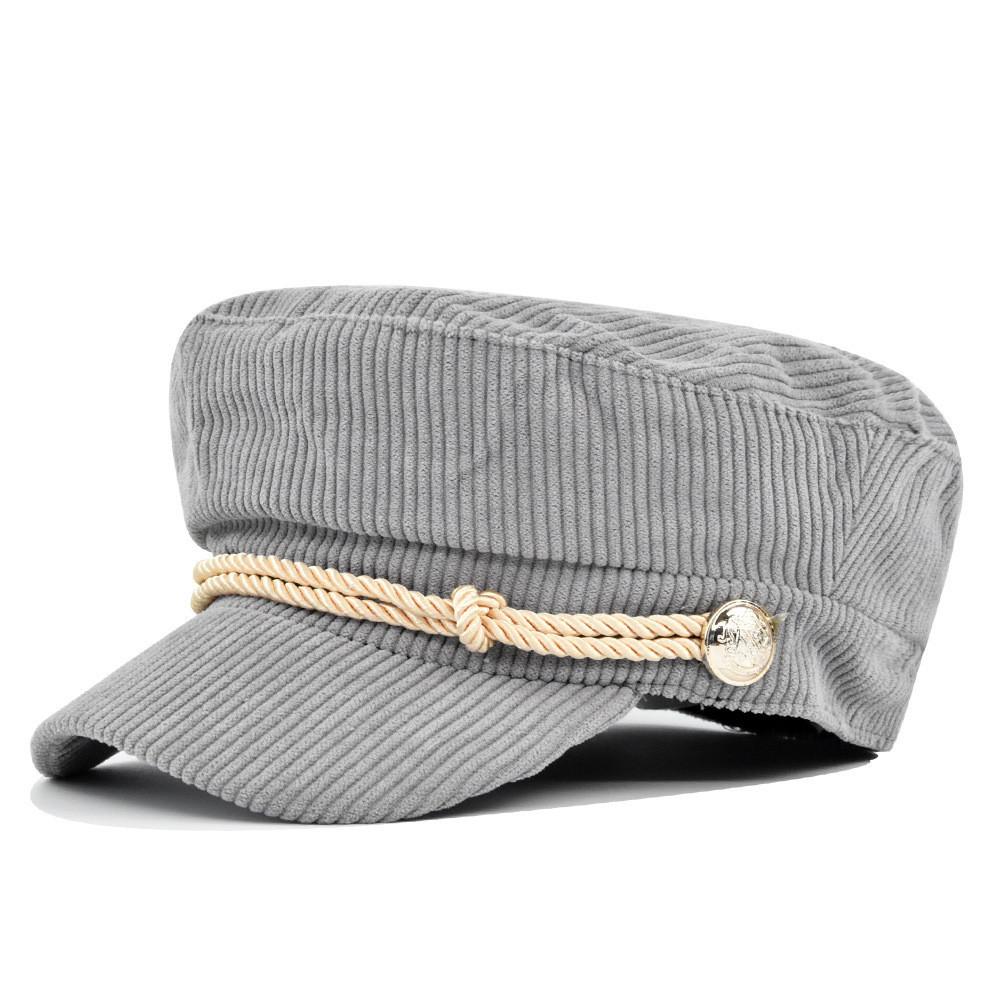 Beret Navy Corduroy Hat Metal Buckle Octagonal Hat Flat Top Hat Material Cotton
