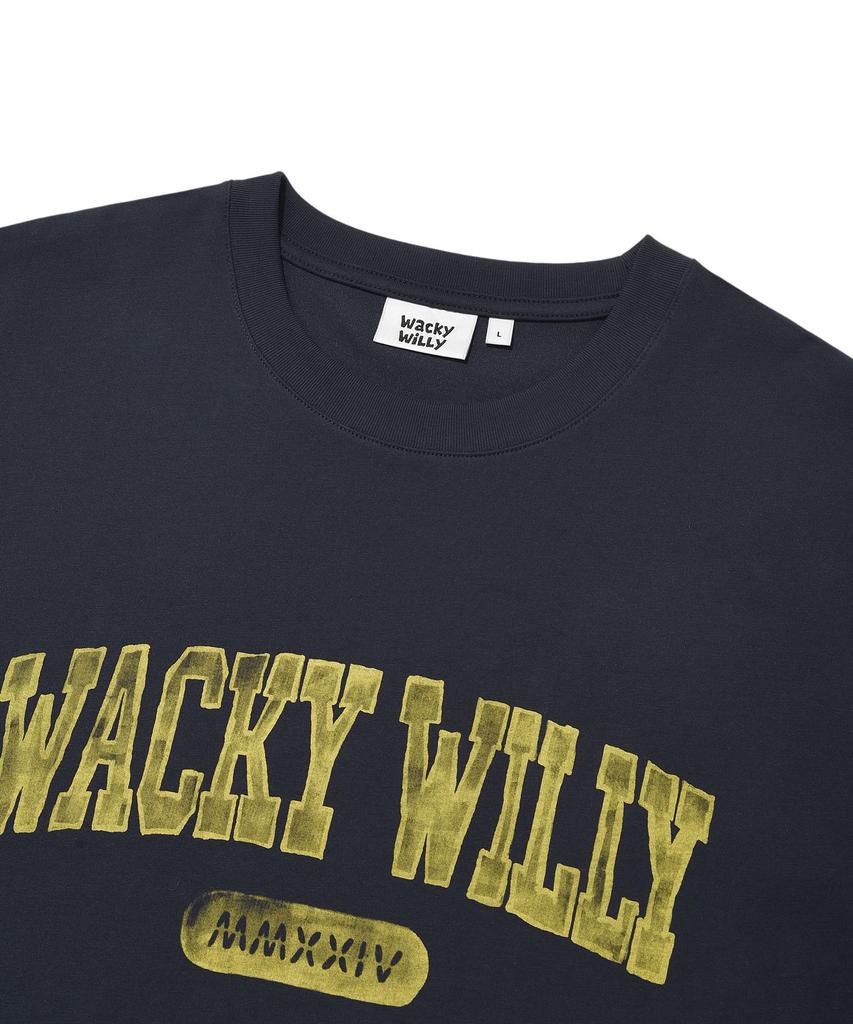 WACKY WILLY Arch Typography Short Sleeve T-Shirt Navy