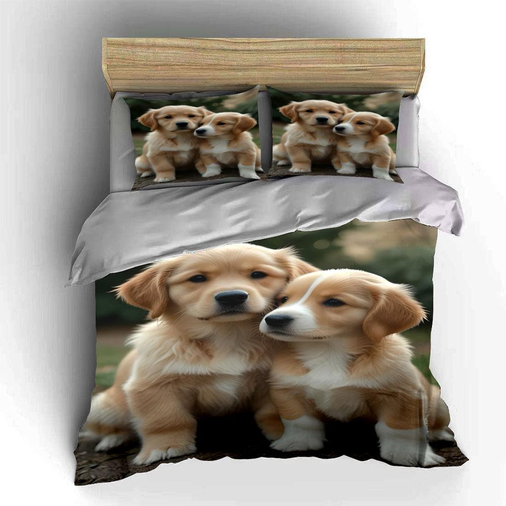 Golden Retriever Hundepaar. Bettwäsche-Sets Bettbezug-Sets Bettbezüge Kissenbezüge(1 * Bettbezug 2 * Kissenbezüge ohne Bettdecke)