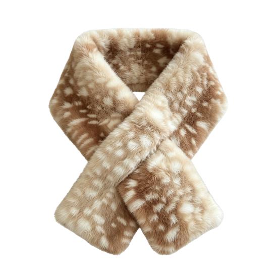 Soft Plush Winter Cap Women Spotted Deer Hat, Faux Fur Bucket Hat Scarf, Cozy Furry Fisherman for Girls, Autumn Accessory Fashionable