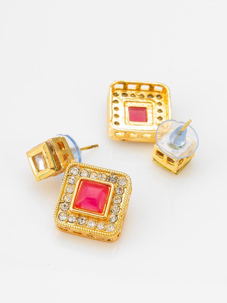 Gold-Plated Pink Stone-Studded & Beaded Handcrafted Mangalsutra Set
