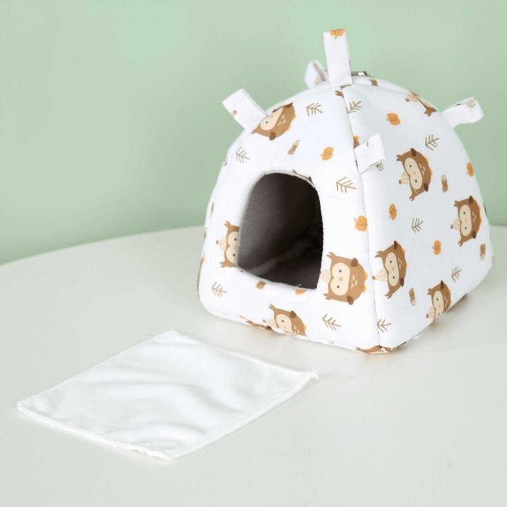 Warm Parrot Hanging Hammock Print Design Cartoon Bird Nest House with Mat Fleece Sleeping Bed Cave for Golden Bear Hamster Birds