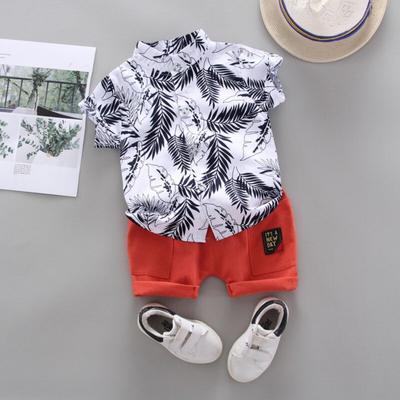 Letní děti Chlapci s krátkým rukávem s listy vzor tričko halenka+šortky Sada ležérních outfitů