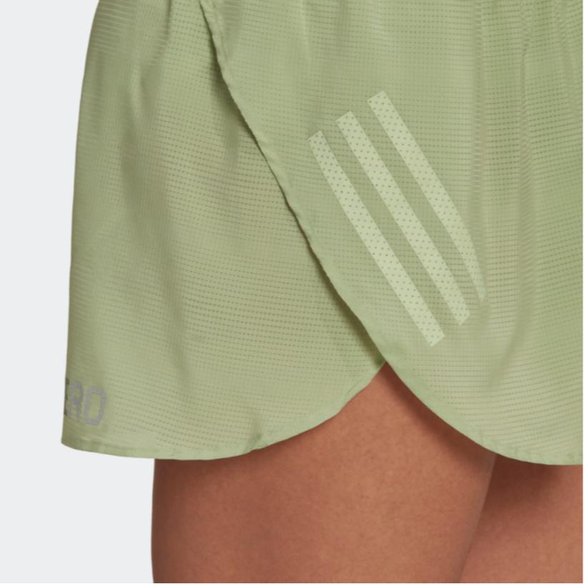 Adidas Solid Color Logo Print Drawstring Elastic Waist Side Split Running Shorts Women Bottoms Green HH7237