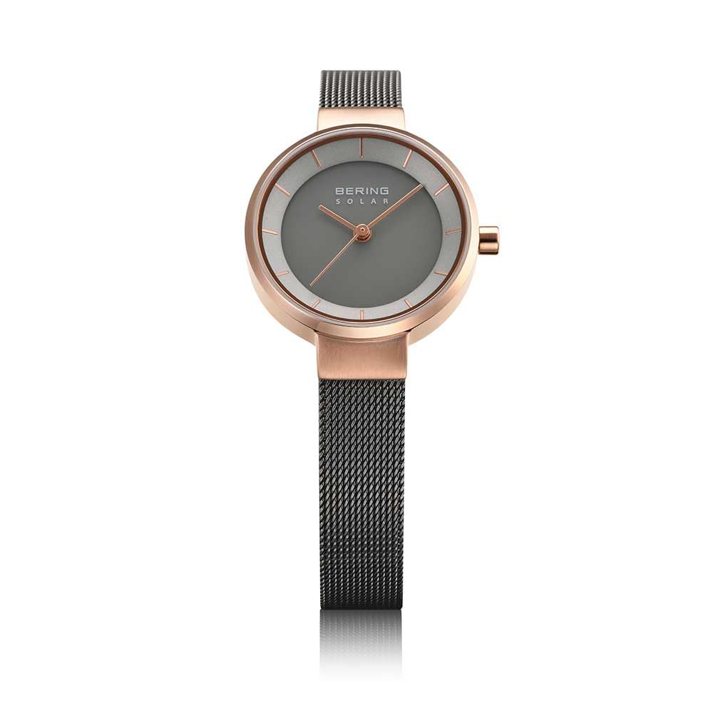 

Женские солнечные часы BERING Серый x Розовое золото Сетчатый ремешок из нержавеющей стали 14627-369 Оригинальный импортный продукт 3 года внутренней гарантии Сапфировое стекло