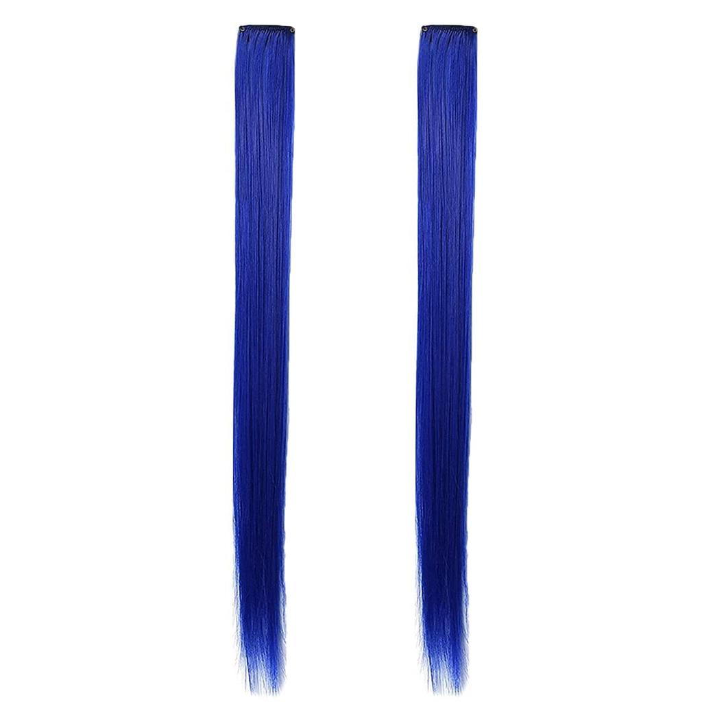 ZALYA™ Wiederverwendbare Bunte Haarsträhnen Extensions Für Frauen Haare Farbige Haarverlängerung Für Mädchen Set mit 2 Stück (Königsblau)