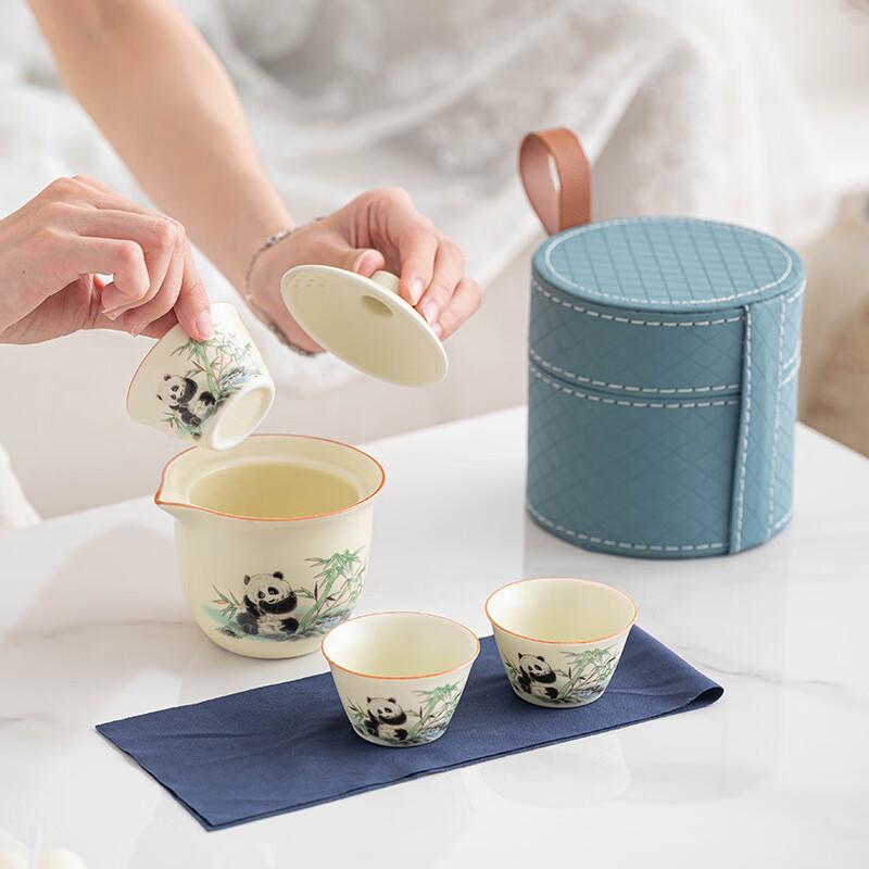 New Chinese Ru Kiln Panda Portable Tea Set