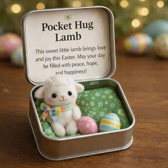 Boîte Hug de Poche de Pâques Figurine Jésus/Lapin/Mouton/Poussin/Papillon/Pierre en Feutre dans Boîte avec Carte Remplisseurs de Panier de Pâques Cadeau Inspirant pour Femmes