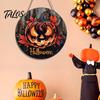 Waterproof Wood Craft Pendant Halloween Wooden Door Hanger Sign, Flame Pumpkin Maple Leaf Printed Round Hanging Plaque, Vintage Style Holiday