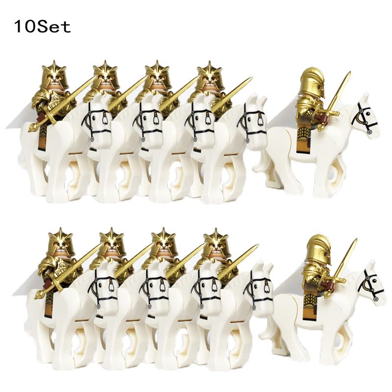 10 Sets Gondor Knight LOTR 9471 Fountain Guard & Castle Roman Solider Black Falcon With Horse Figure Building Block Kids TOYS