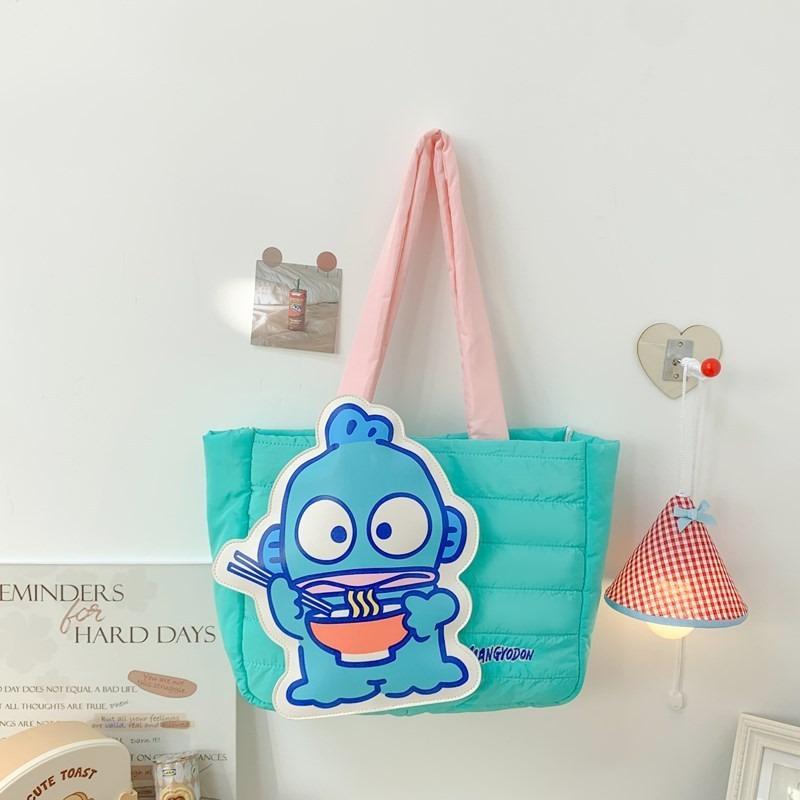 Cute Down Cloth Handbag Women's New Daily Commuting Large-capacity Tote Bag Cotton-filled Cartoon Shoulder Bag