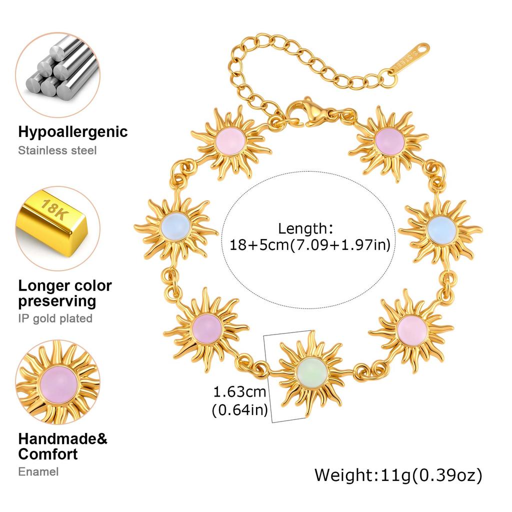 Distinctive Bohemia Stainless Steel Colorful Sun Charm Bracelets Waterproof Gold Plated Fashion Summer Jewelry for Women