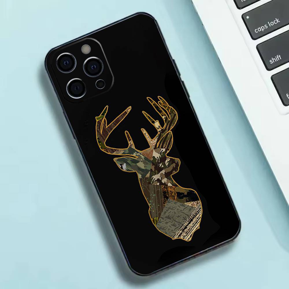 

D-Deer Hunting Camo Phone Case For iPhone 17,16,15,14,13,12,11 X XR Plus,Soft Silicone Black Cover iPhone13