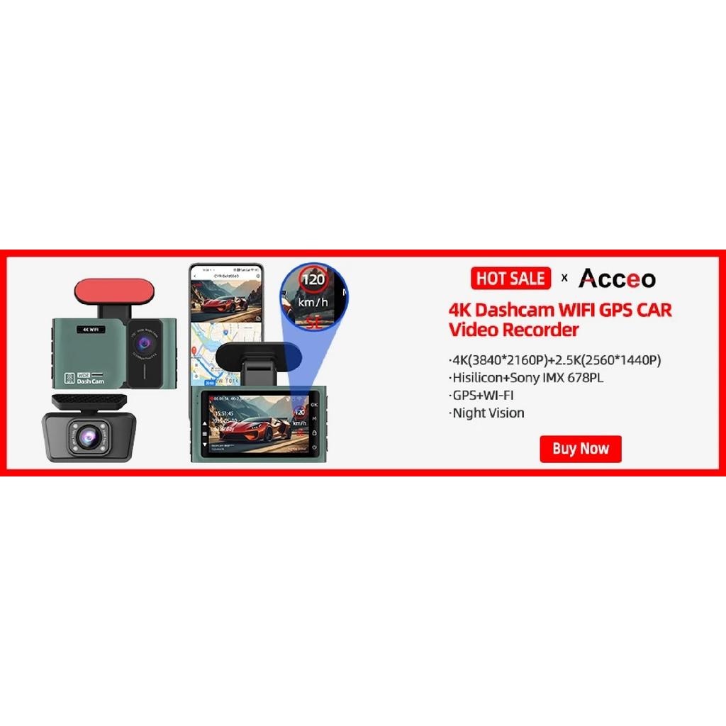 Acceo 4K Dual Dash Cam Built In WiFi GPS Optional 4K Rear Camera Car Recorder with Night Vision 24H Parking Mode WDR Technology