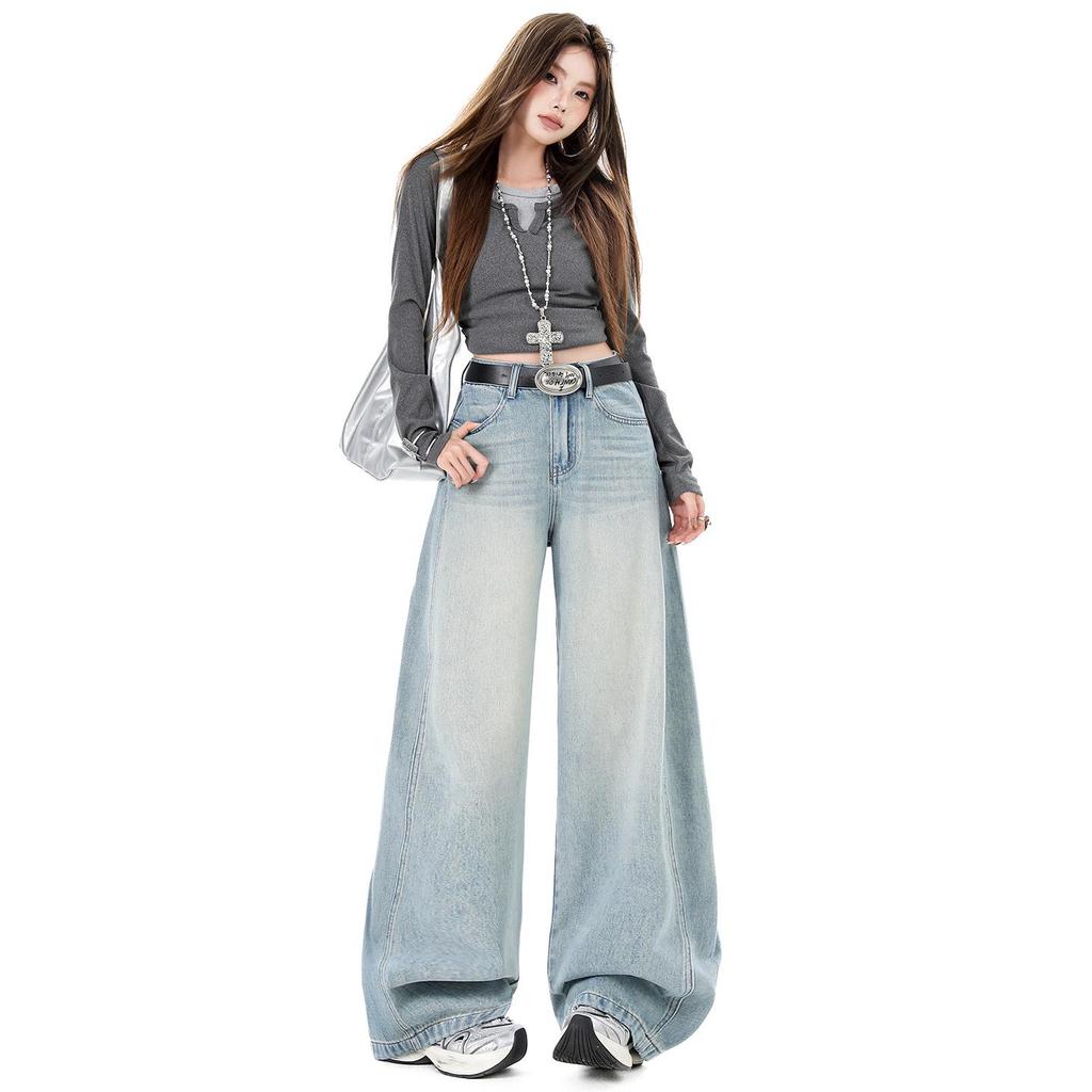 High Street Style Damen Weite Jeans - Frühling/Herbst 2026 Bodenlang Lockerer Schnitt