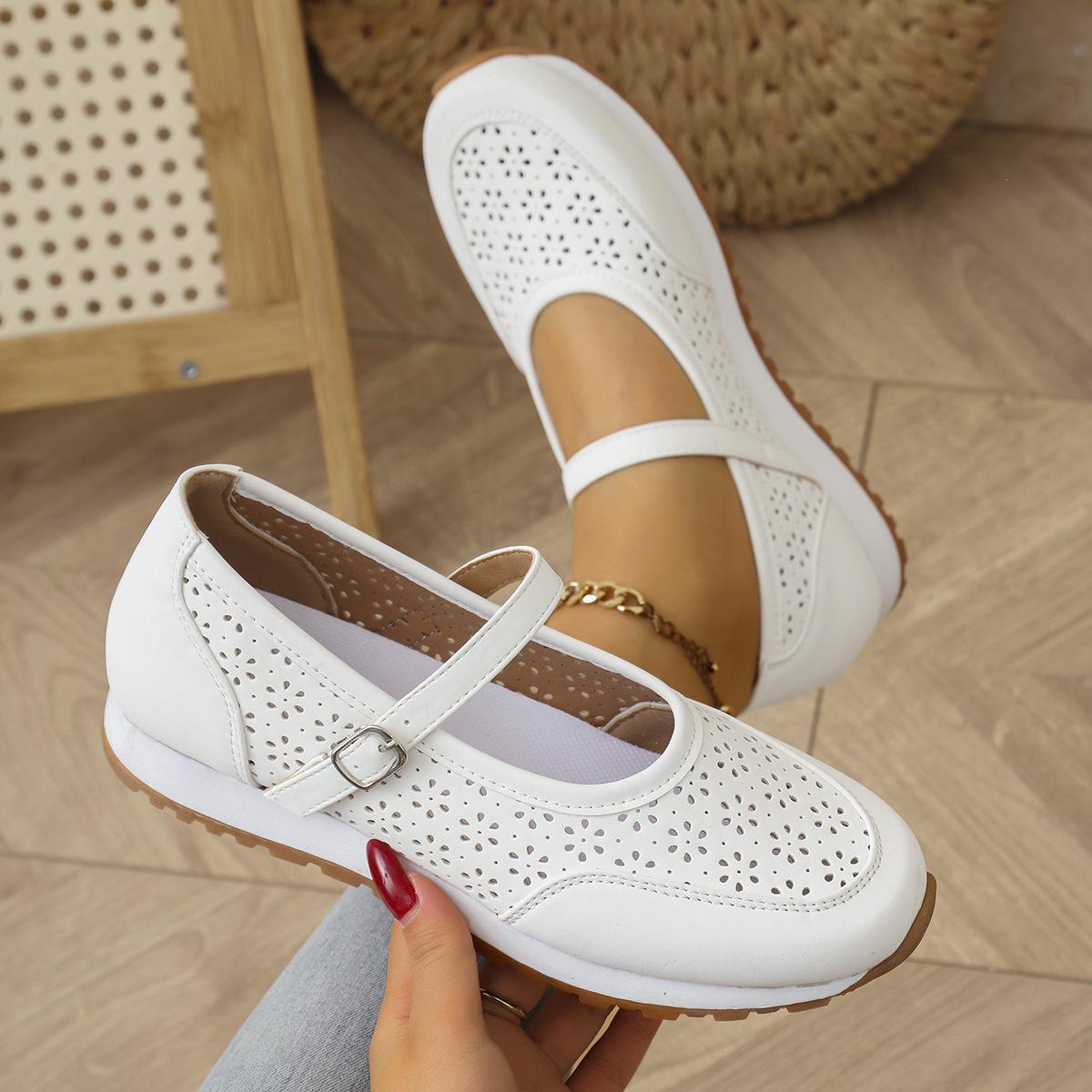 Women s 2025 Plus Size Breathable Sports Loafers - Round Toe, Comfortable Buckle, Perforated, Summer Style 38