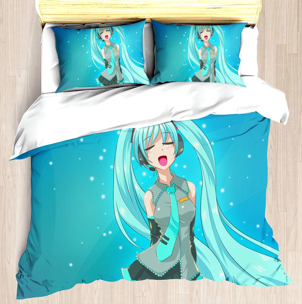 Hatsune Miku Anime Duvet Cover Set Comforte Printed Cartoon Twin Size Bedding Sets Christmas Gifts 3-piece