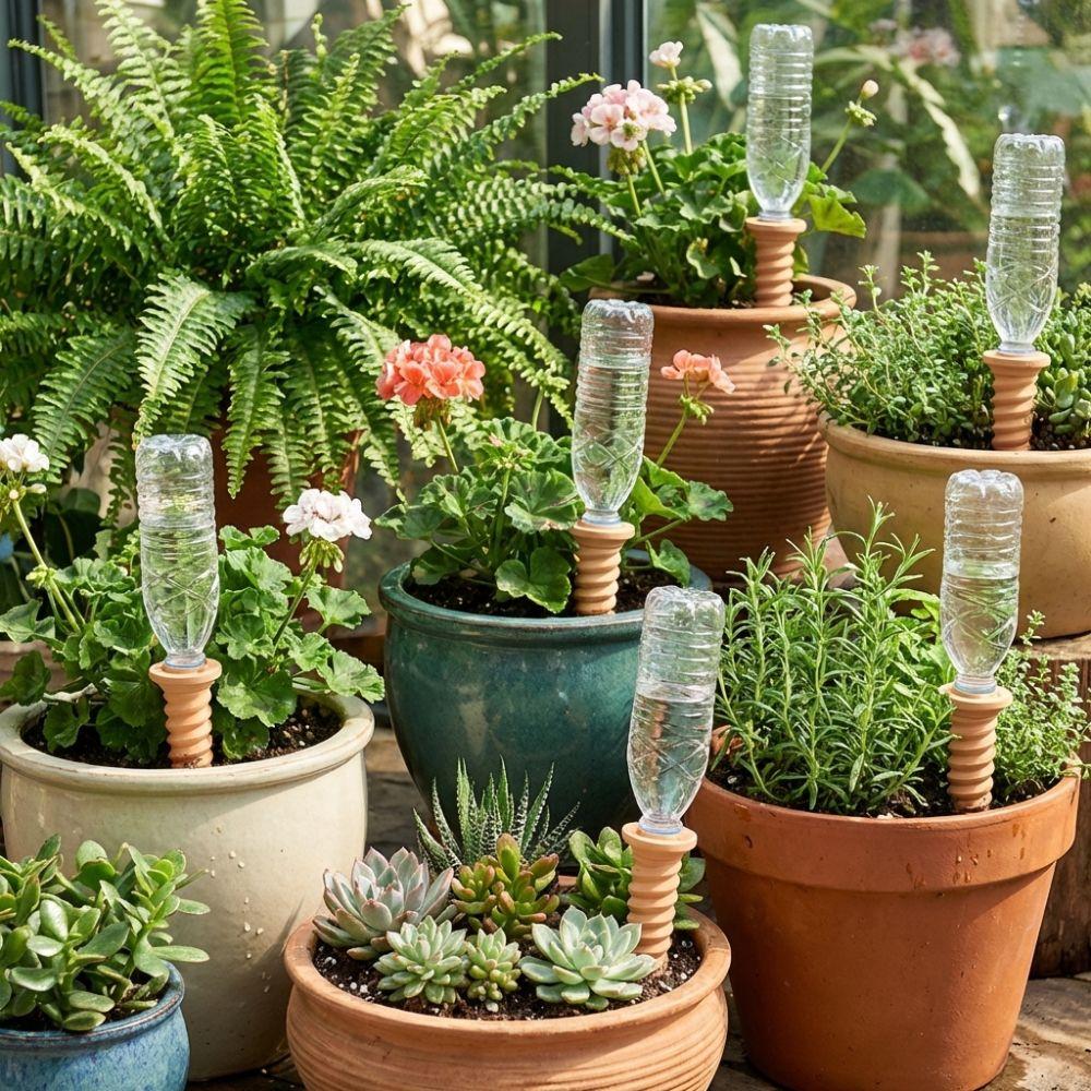 Natural Clay Self-Watering Terracotta Stakes Automatic Irrigation Screws-Shaped Plant Watering Stakes Time-Saving