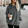 Women's Fashion Winter Fleeces Warm Plush Hooded Hoodies Loose Casual Solid Color Jacket Pullovers Plus