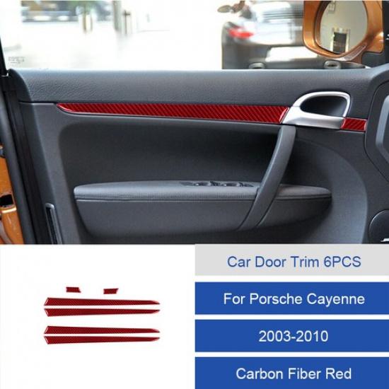 6Pcs Interior Door Panel Cover Carbon Fiber Strip Trim For Porsche Cayenne 03-10