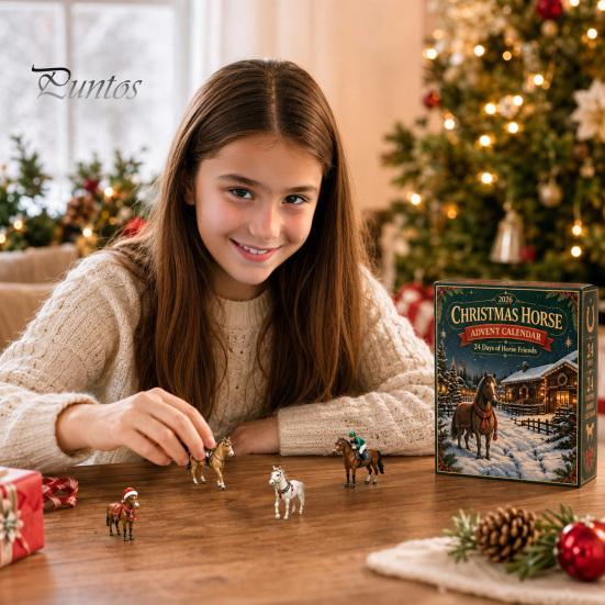 Family Festive Activity Toys Christmas Pony Advent Calendar, 24-Day Acrylic Ornament Set with Mini Cute Collection Horse Figures, Tree Hanging