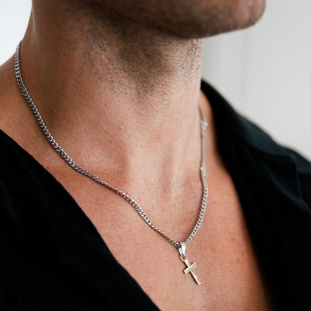 Casual Cross Pendant Necklaces for Men Boys,Waterproof Stainless Steel Pendant Necklaces,Anniversary Birthday Zircon Gifts