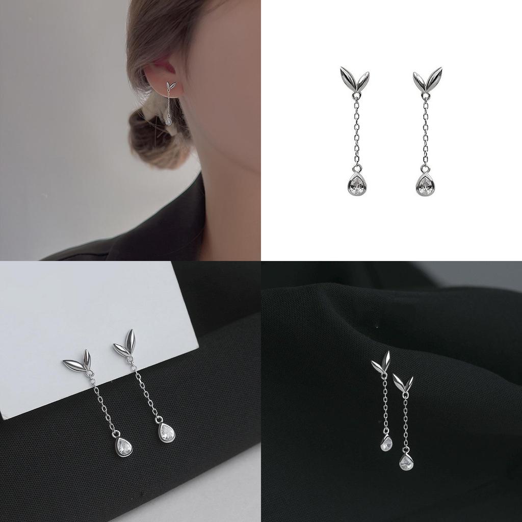 Unique Japanesestyle Copper Leaf Earrings With Leafshaped Zircon Studs Stone